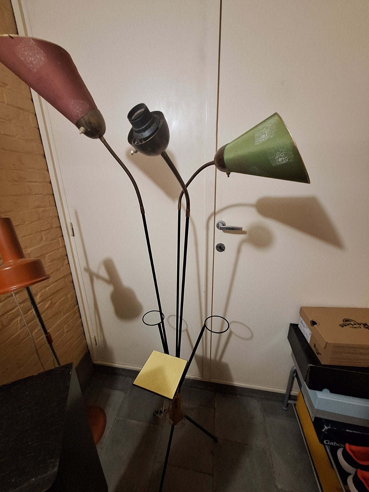 Vintage jaren 50/60 driearmige vloerlamp - mid-century, Ophalen, Glas