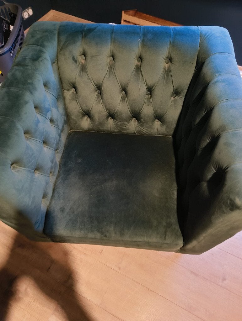 Fauteuil zetel groen velours vierkant kubus comfortabel, Ophalen of Verzenden, Gebruikt