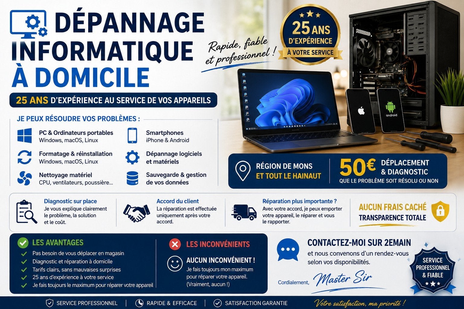 ️ Service de Dépannage Informatique&Smartphones à Domicile, Informatique & Logiciels, Enlèvement, Utilisé