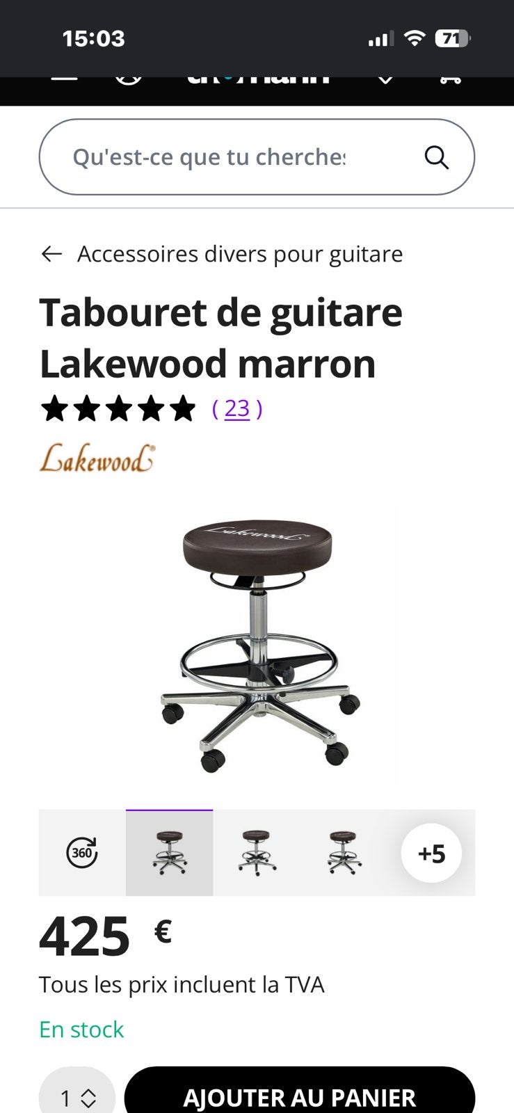 Tabouret guitare Lakewood marron cuir, Enlèvement, Comme neuf, Guitare