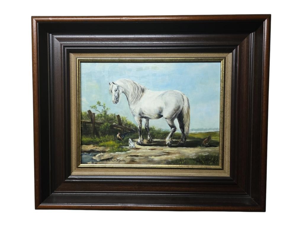 Schilderij  Wit paard.Gesigneerd., Antiek en Kunst, Kunst | Schilderijen | Klassiek, Ophalen of Verzenden