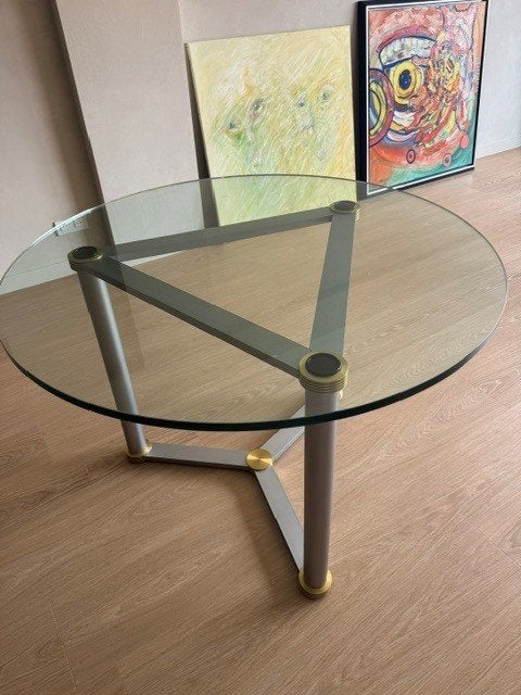 Glazen tafel rond 1m20, Huis en Inrichting, Ophalen, Gebruikt, Rond, Vier personen