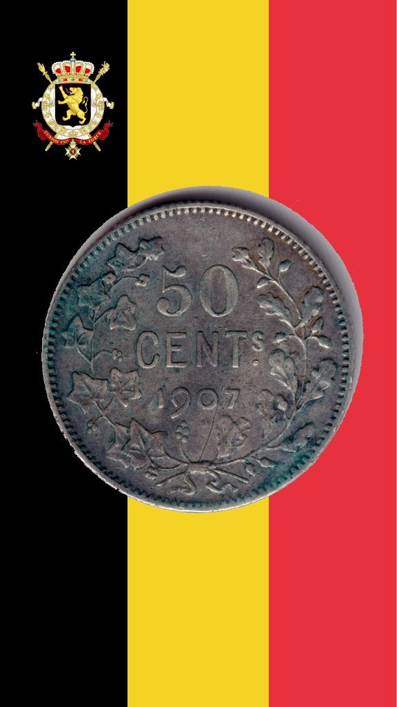 50 cent 1907 FR (punt) - Leopold II, Verzenden, Zilver, Losse munt, Zilver
