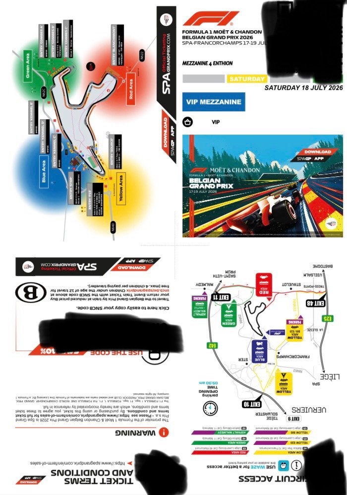 2 vip ticket voor F1 Spa franchorchamps - zat 18 juli, Twee personen