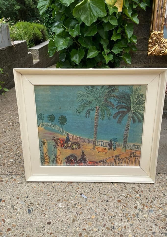 Vintage ingelijste kunstprint “La Digue de Nice” Raoul Dufy, Antiek en Kunst, Ophalen