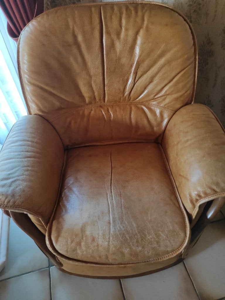 Lederen zetel, eenzit, Huis en Inrichting, Ophalen, Gebruikt, Eenpersoons, 75 tot 100 cm