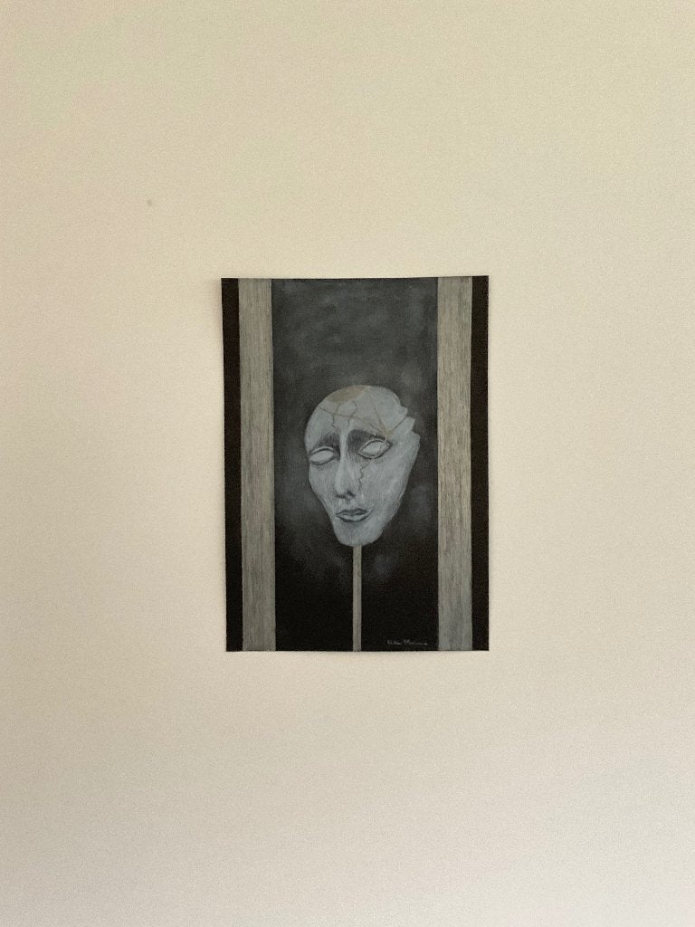 Tekening gebarsten doodshoofd, Antiek en Kunst, Ophalen of Verzenden