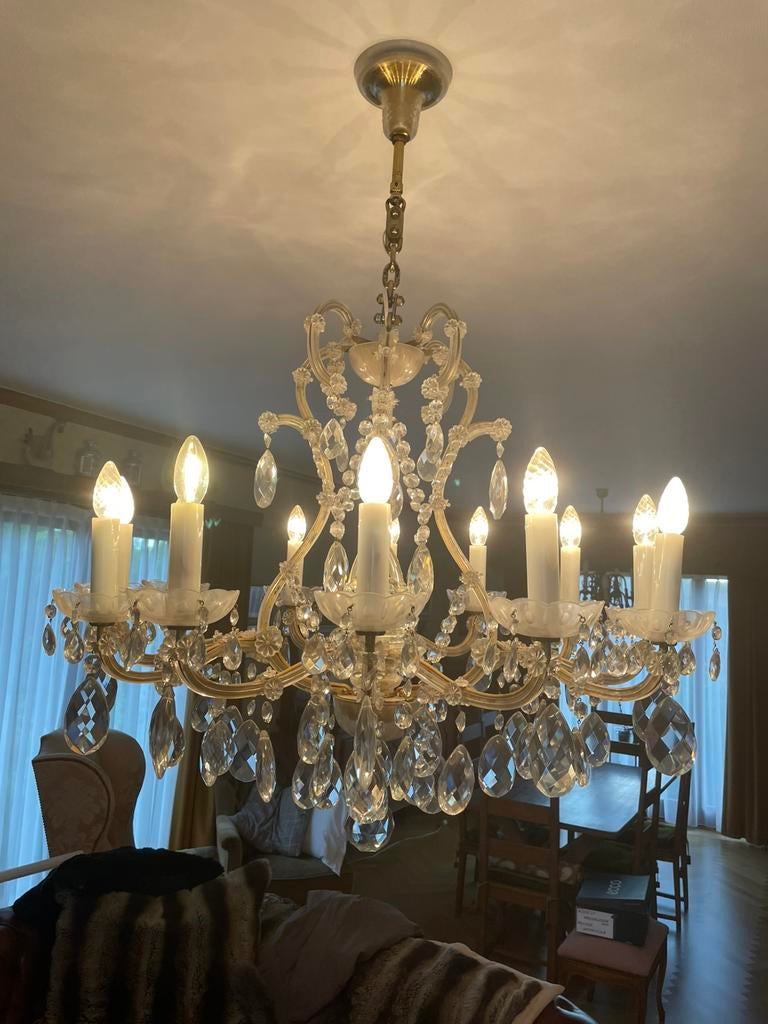 Vintage kristallen kroonluchter 12- arm Venetiaans, Ophalen, Gebruikt, Glas