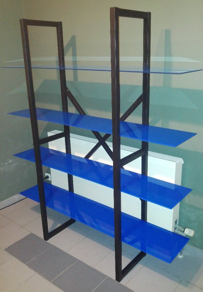 Design open wandmeubel met blauwe legbladen, Ophalen, Met plank(en), 150 tot 200 cm, Zo goed als nieuw