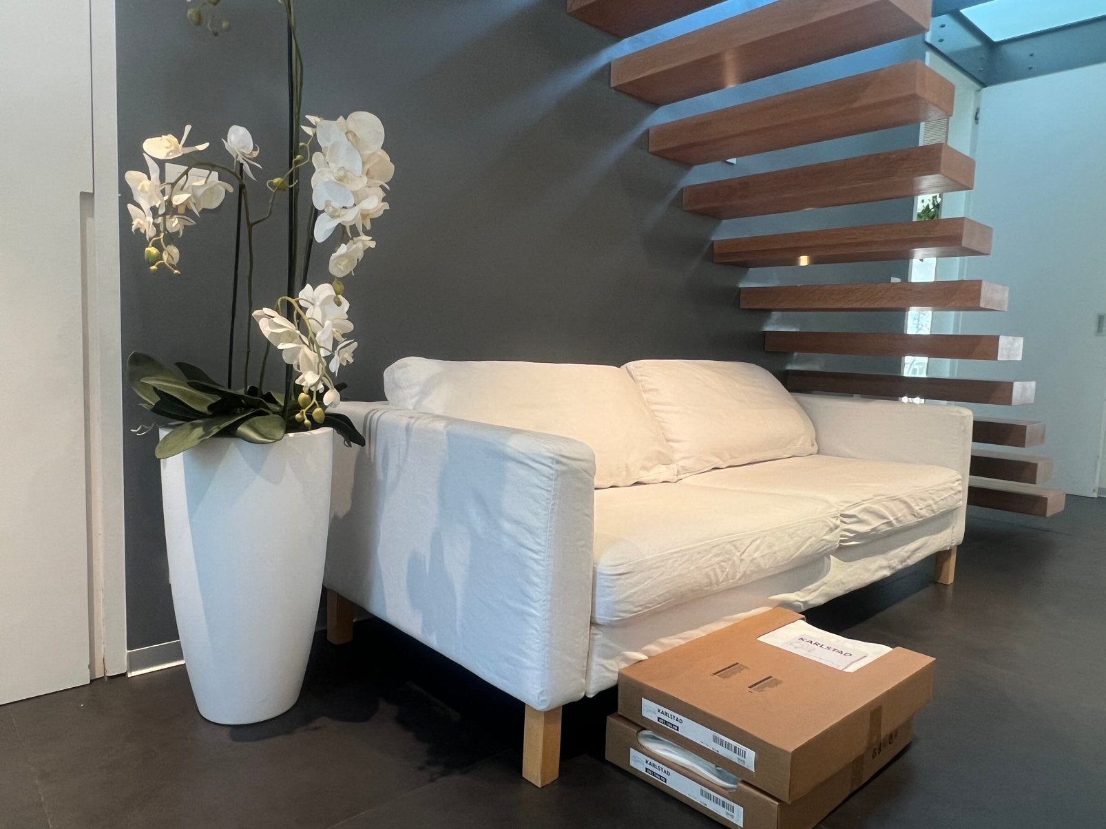 Ikea Karlstad 3-zit met voll. wasbare hoezen en extra set., Huis en Inrichting, Zetels | Zetels, Zo goed als nieuw, Rechte bank