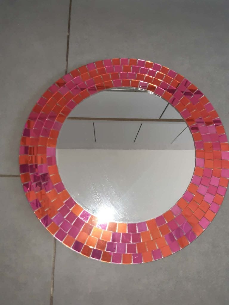 Vintage mozaïek spiegel Ikea rood/roze, Moins de 100 cm, Rond, Comme neuf, Enlèvement