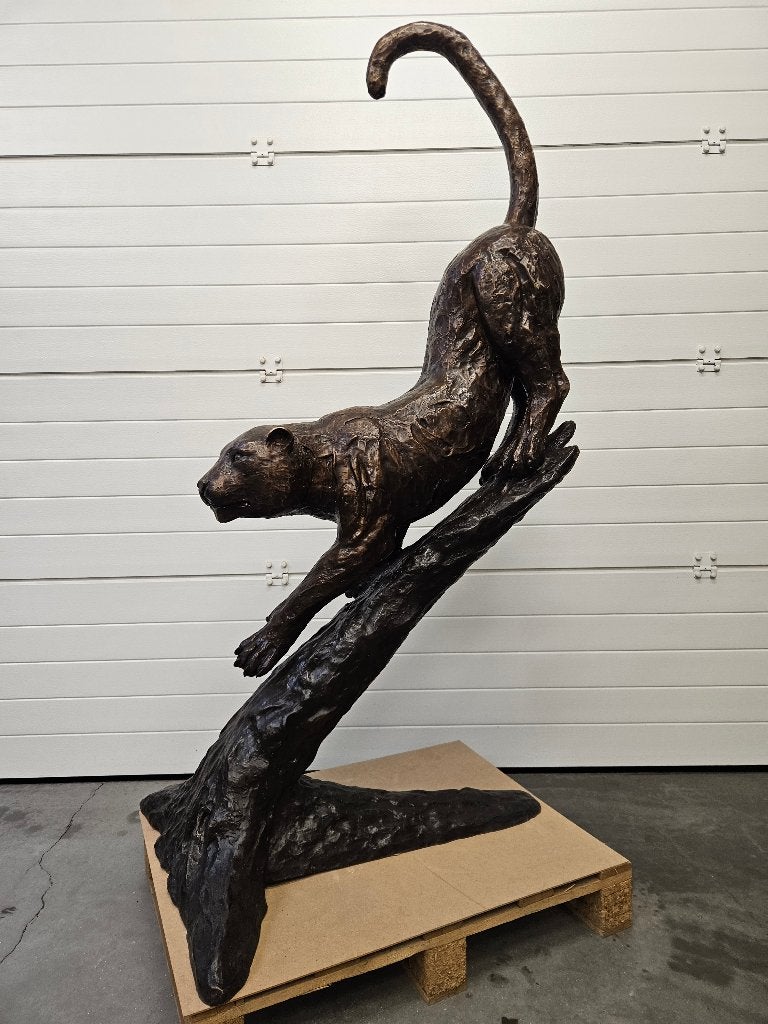 BRONZEN PRACHTIGE PANTER ZWARE BRONS 1,60 M H TOP PATINA!!!, Ophalen of Verzenden, Zo goed als nieuw, Overige materialen, Dierenbeeld