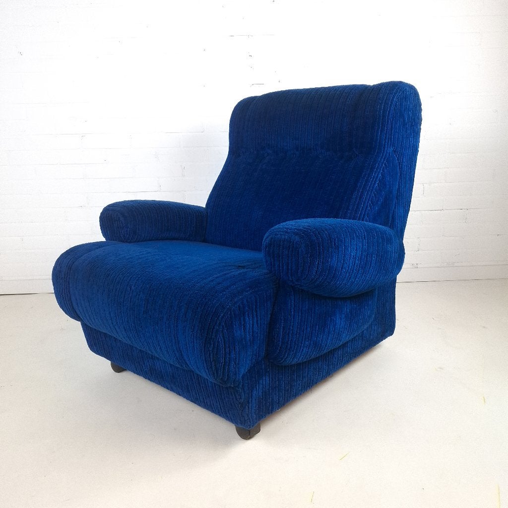 Vintage fauteuil blauwe corduroy stof jaren 70, Ophalen