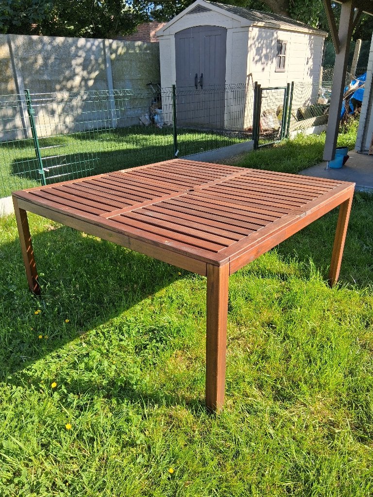Table jardin pour extérieur en acacia IKEA ÄPPLARÖ 140x140, Enlèvement, Utilisé, Carré, Bois