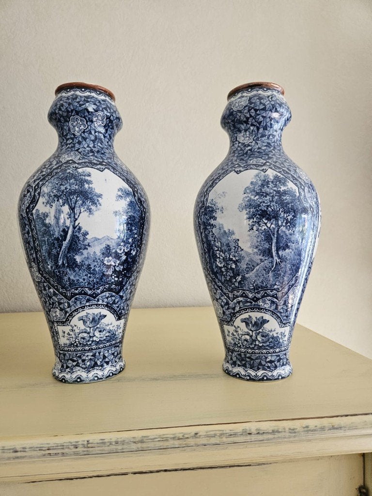 2 vaasjes Villeroy en Boch flamand 30 cm hoog, Antiek en Kunst, Ophalen of Verzenden