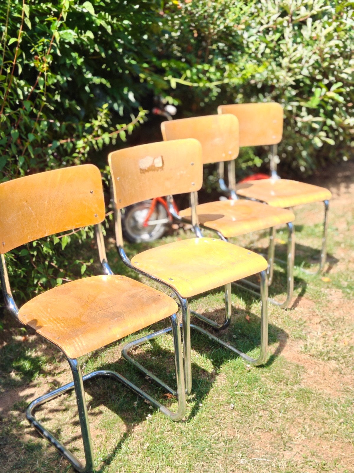 Vintage stoelen Tubax, Huis en Inrichting, Stoelen, Ophalen, Gebruikt, Vier, Vintage schoolstoelen