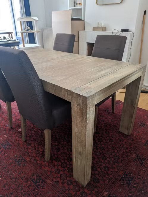 Table à manger (extensible) et 4 chaises, Maison & Meubles, 150 à 200 cm, Cinq personnes ou plus, Enlèvement, Utilisé