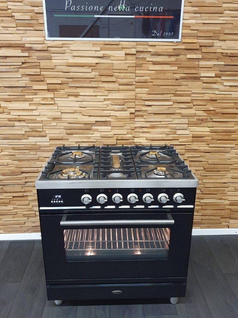 🔥Luxe Boretti Fornuis 80cm hoogglans zwart rvs 300 C oven, Ophalen, 60 cm of meer, Zo goed als nieuw, Energieklasse A of zuiniger