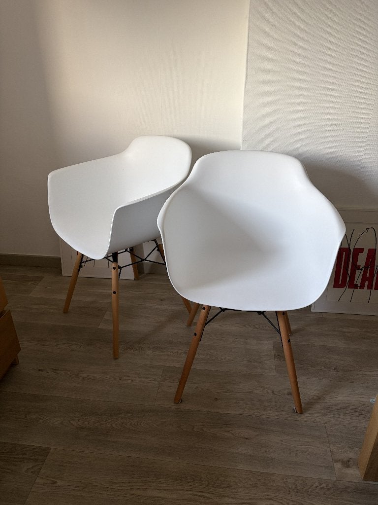 Set van 2 kuipstoelen, wit/metaal/eik, Huis en Inrichting, Stoelen, Ophalen, Twee, Hout, Wit