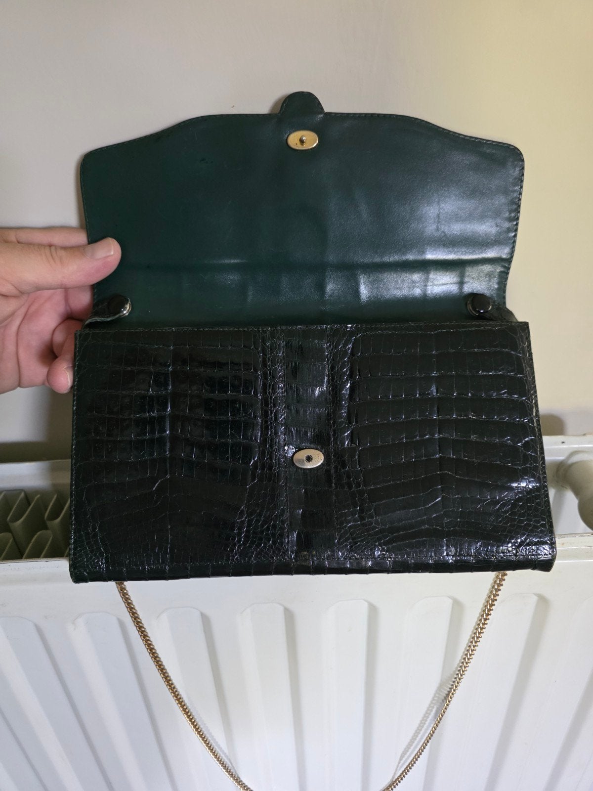 Croco vintage handtas in nieuwstaat, Ophalen of Verzenden, Zo goed als nieuw, Zwart, Handtas