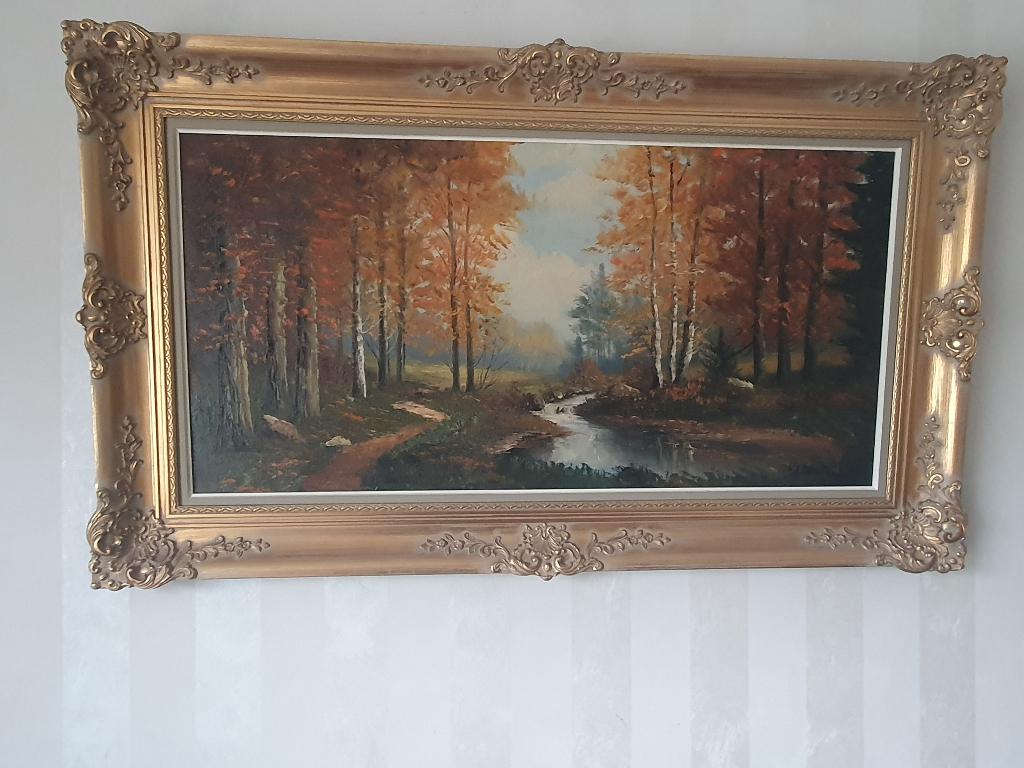 peinture foret et ruisseau cadre doré ancien, Antiquités & Art, Enlèvement