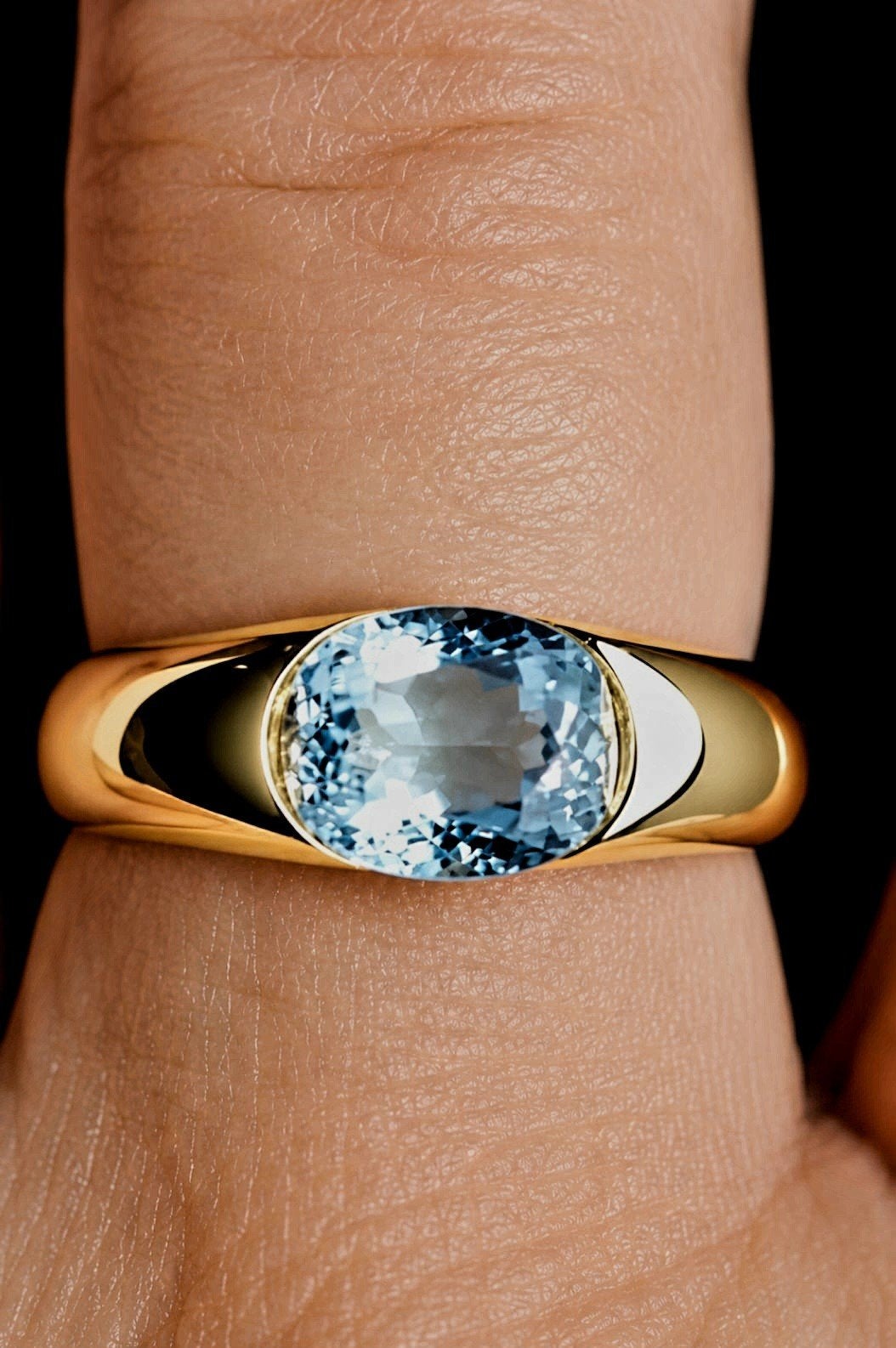 BAGUE EN OR 18 CARATS POINÇONNÉE AVEC TOPAZE BLEUE CIEL, Neuf, Enlèvement ou Envoi, Or, Bleu