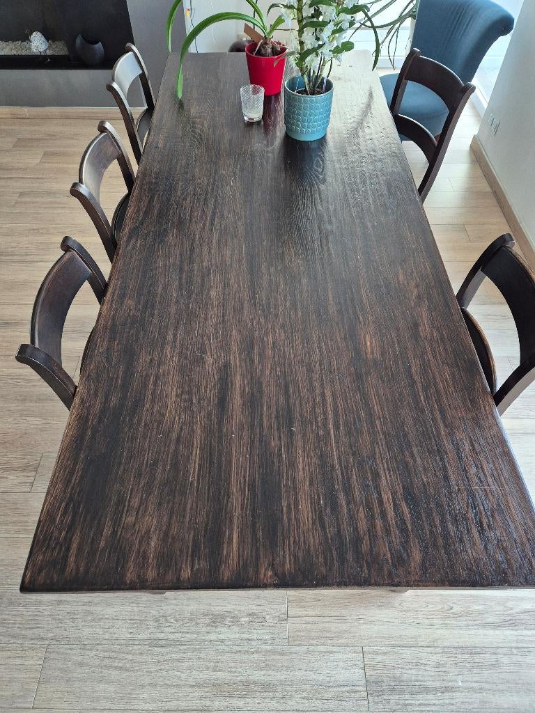 Table ferme + 8 chaises en chêne, Table de ferme, Comme neuf, Enlèvement, 50 à 100 cm