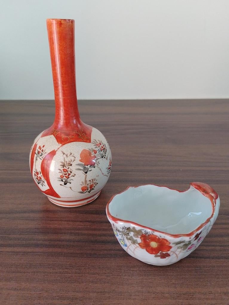 Kutani Japans vaasje + Kutani/Imari Japans kommetje, Enlèvement ou Envoi