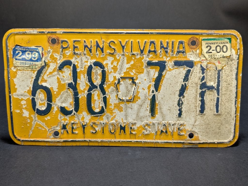 Pennsylvania Lisence Plate 1999 (USA), Jaune, Métal, Objet de décoration, Vintage