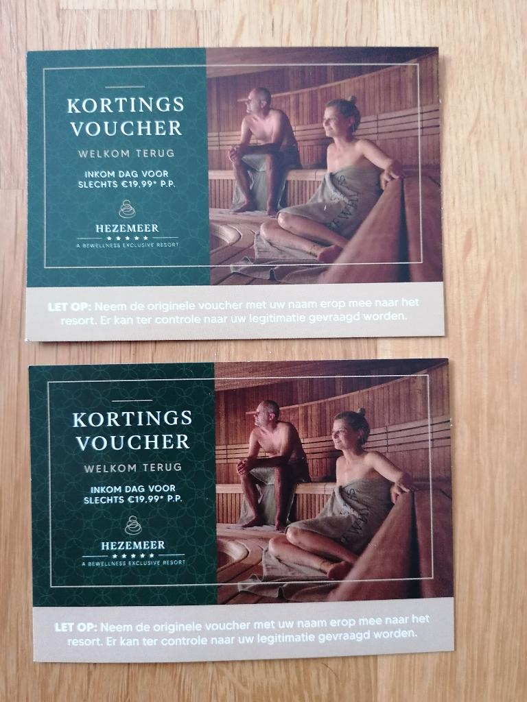2x inkomkaart Welness Hezemeer 2 pers, Tickets en Kaartjes, Recreatie | Overige, Twee personen, Kortingskaart