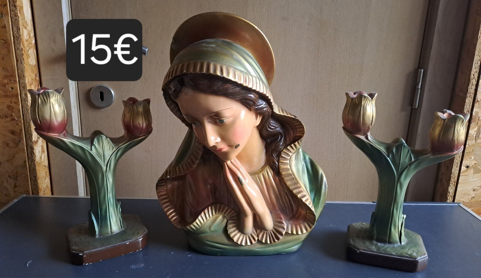 Mariabeeld met 2 kandelaars, Antiek en Kunst, Ophalen