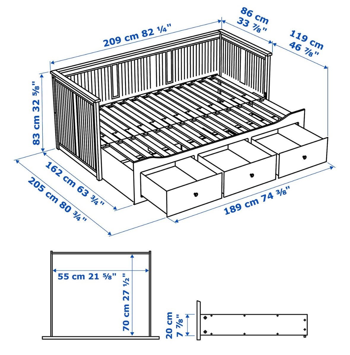IKEA HEMNES DAY-BED 80x200 (met 2 mattressen), Maison & Meubles, Enlèvement, Comme neuf