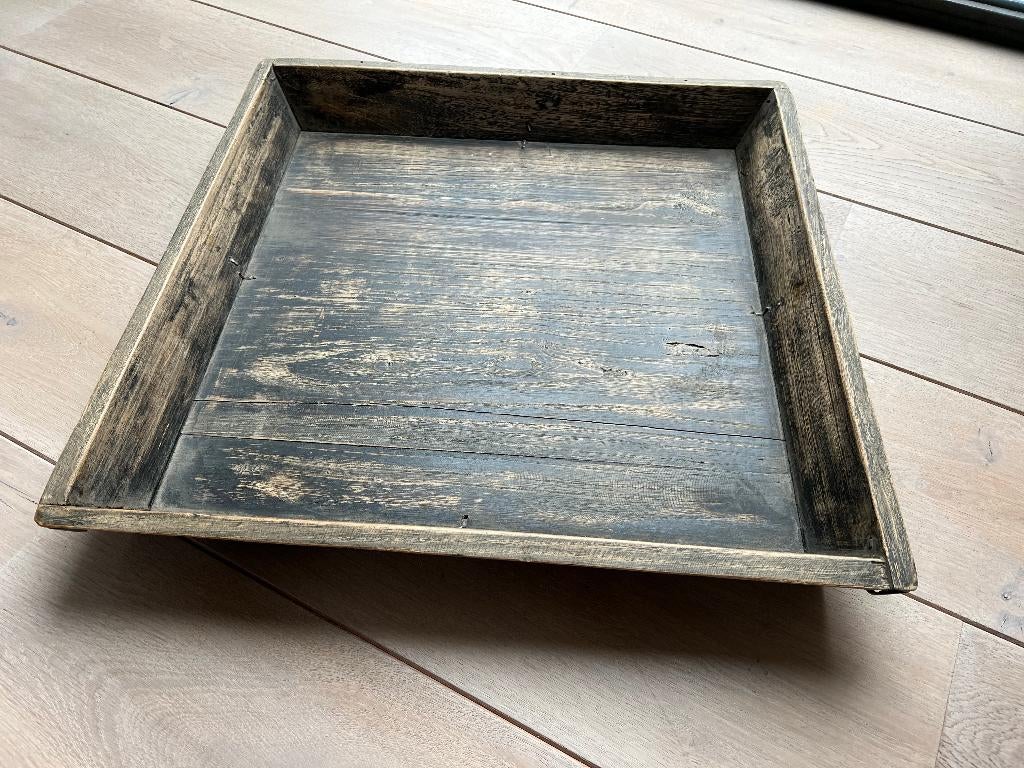 Prachtig verouderd dienblad / blad / schotel 52 x 52 cm, Ophalen, Zo goed als nieuw, Vierkant, Hout