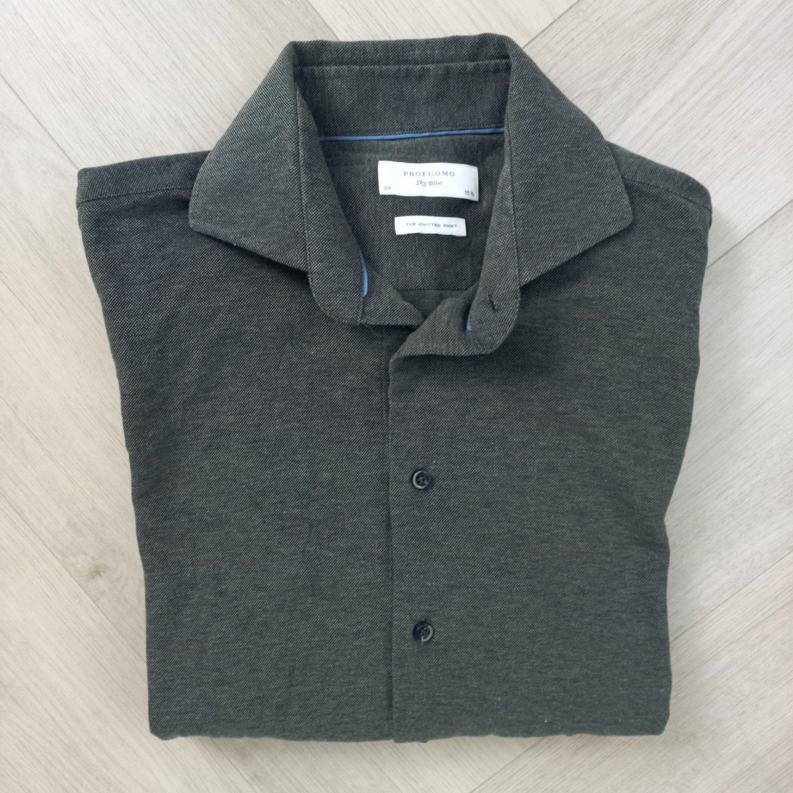Stijlvol Profuomo knitted shirt khaki maat 39 (M), Kleding | Heren, Overhemden, Overige kleuren, Verzenden, Halswijdte 39/40 (M)