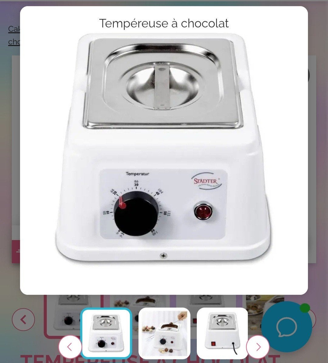 Tempereuse à chocolat marqué Stadter, Enlèvement
