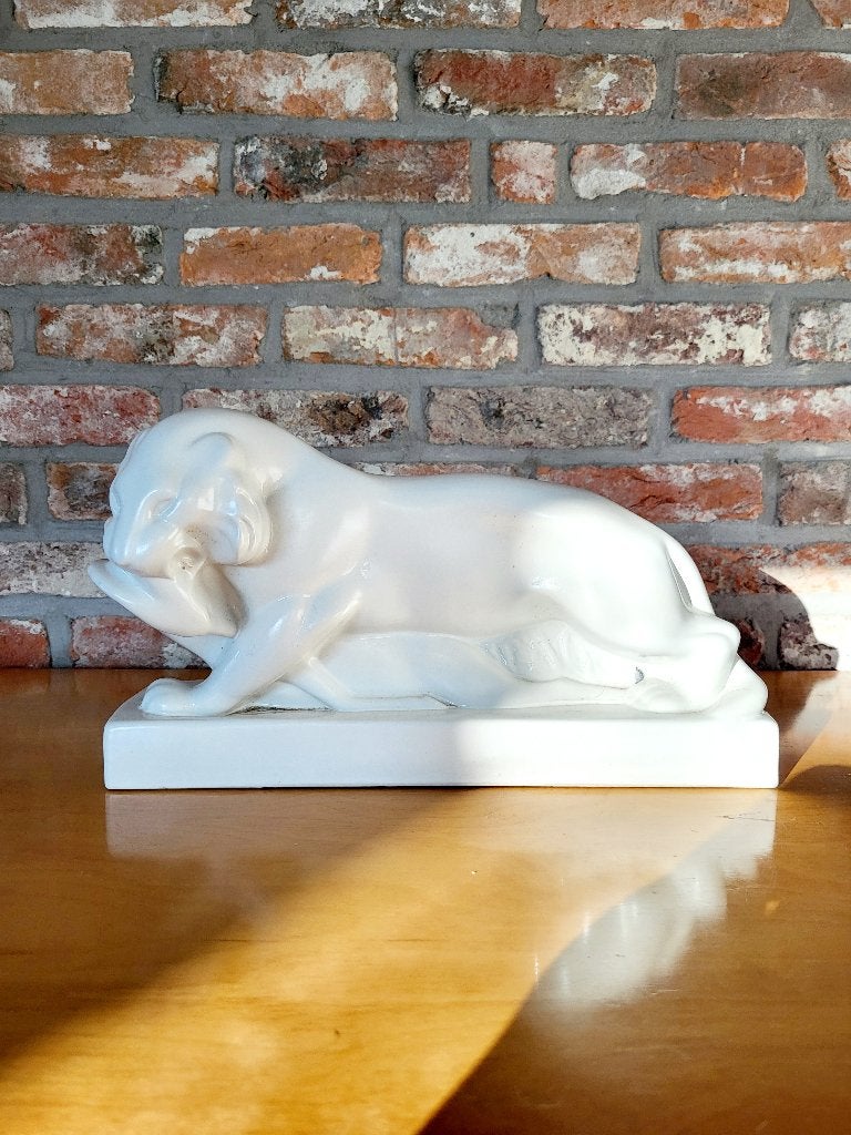 Art Deco wit beeld ceramic, tijger Wedgwood, 1927, Ophalen of Verzenden
