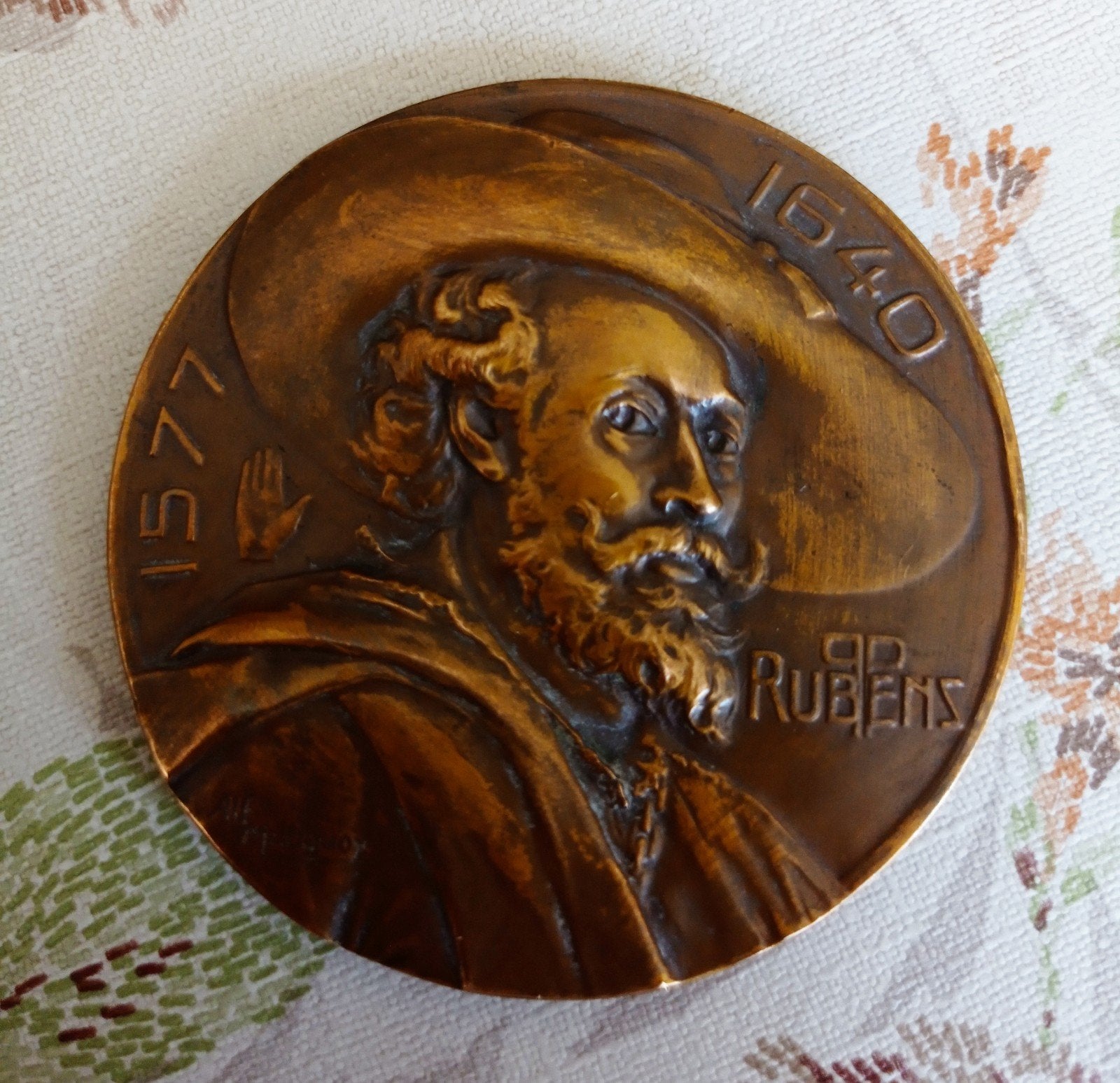 Plaque commémorative bronze 7cm diam PP Rubens Antwerpen, Postzegels en Munten, Penningen en Medailles, Ophalen of Verzenden