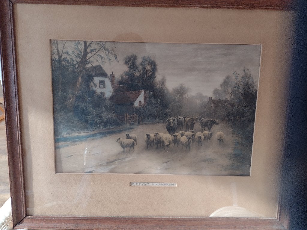 landschap met Boerderijen Huizen en koeien en, Ophalen of Verzenden, Klassiek, Ingelijst, Landschap