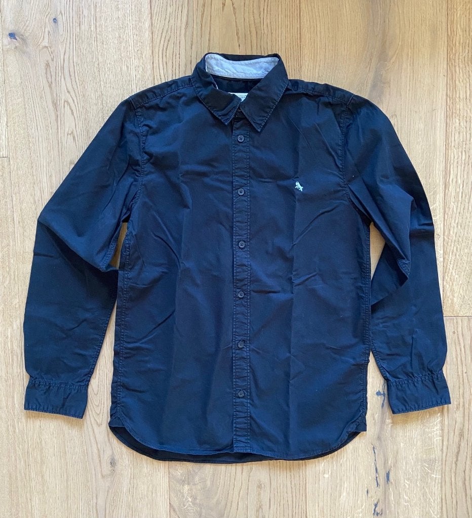 Chemise noire H&M Taille 170 (14+) col + manchettes en jeans, Kinderen en Baby's, Kinderkleding | Maat 170, Gebruikt, H&M, Ophalen of Verzenden