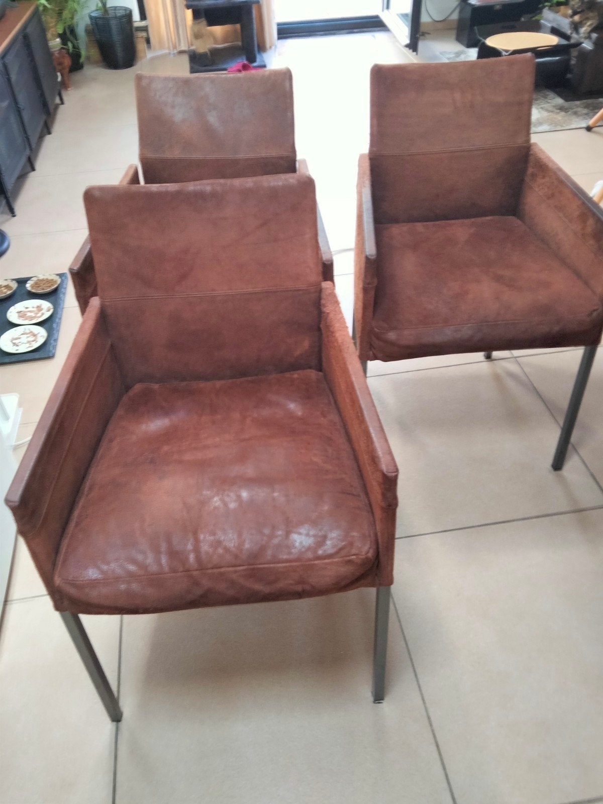 6 stoelen KFF Texas.Suede en stalen  poten.Design., Ophalen