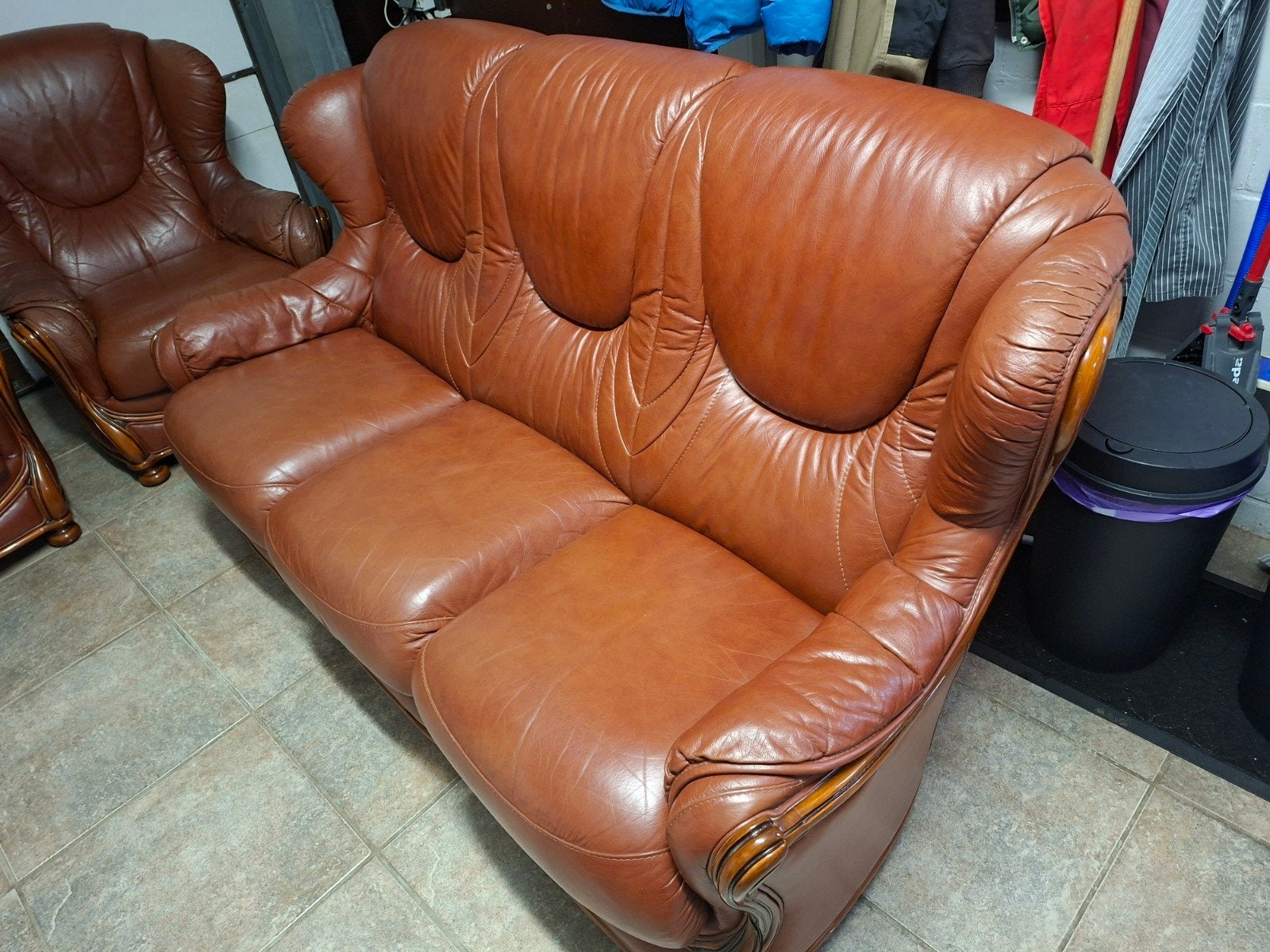 lederen salon 3zit 2x 1zit, Ophalen, Gebruikt, Klassiek, Hout