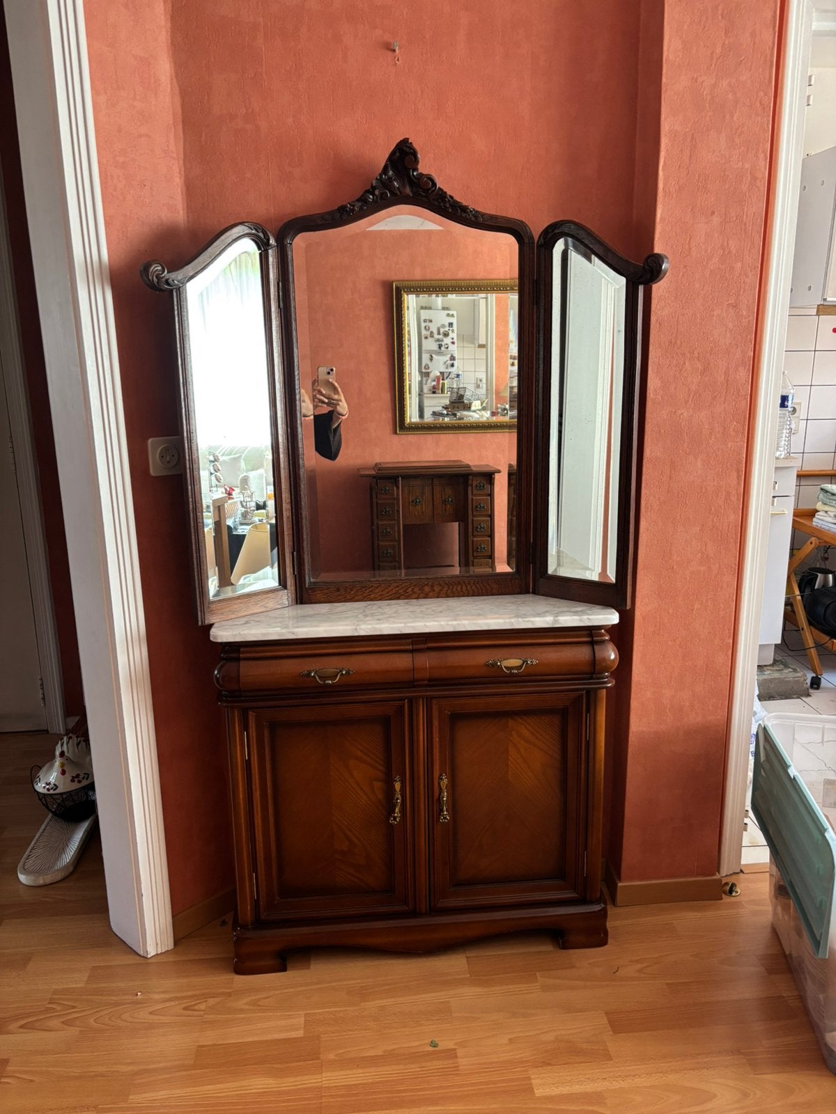 Coiffeuse en bois avec miroir, Ophalen, Zo goed als nieuw, Metaal of Aluminium