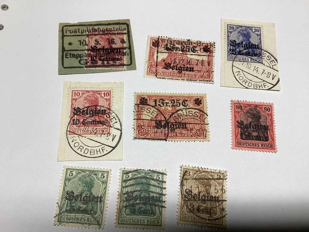Lot de 9 timbres d'occupation de la Germanie, Enlèvement ou Envoi, Autre, Affranchi, Autre