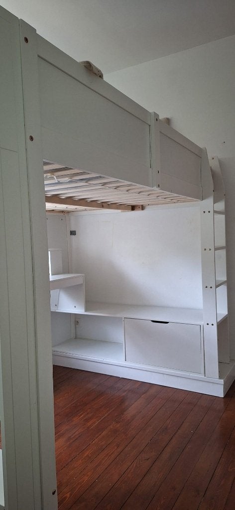 Hoogslaper, 140*200 cm, met bureau, zonder matras, wit, Huis en Inrichting, Ophalen, Gebruikt, Wit, 140 cm