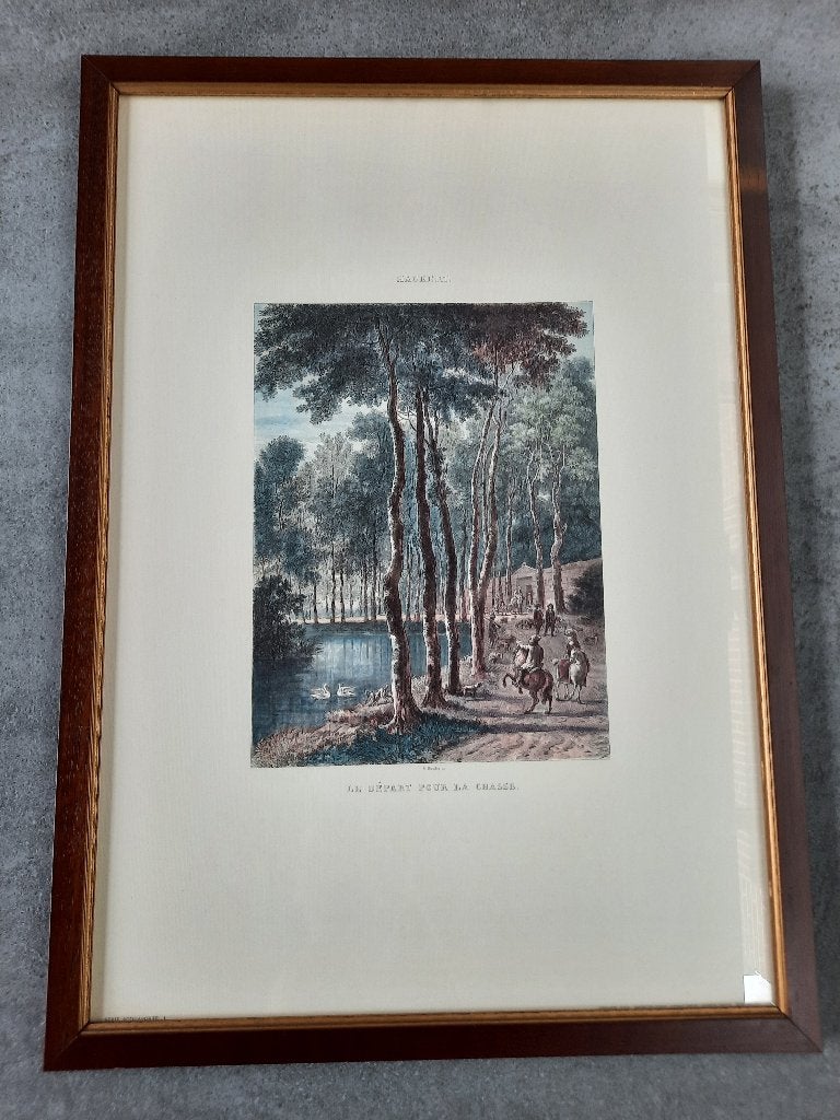 Vintage kleurenprent ingekaderd, Antiquités & Art, Enlèvement, Vintage, Sous verre, Paysage