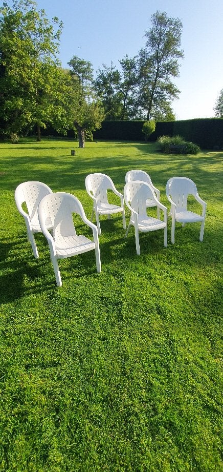 6 tuinstoelen kunststof, Jardin & Terrasse, Chaises de jardin, Enlèvement, Utilisé, Plastique, Empilable