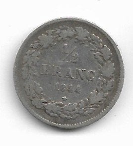 België: 1/2 frank 1844 (gelauwerd) - zilver = morin 34, Postzegels en Munten, Verzenden, Zilver, Losse munt, Zilver