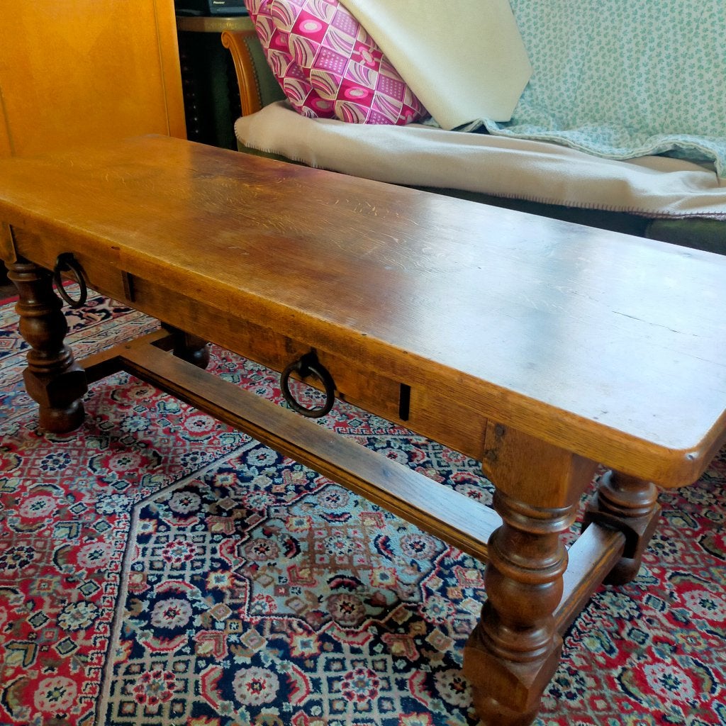 Rustieke massief eiken salontafel met lades, Antiek en Kunst, Ophalen
