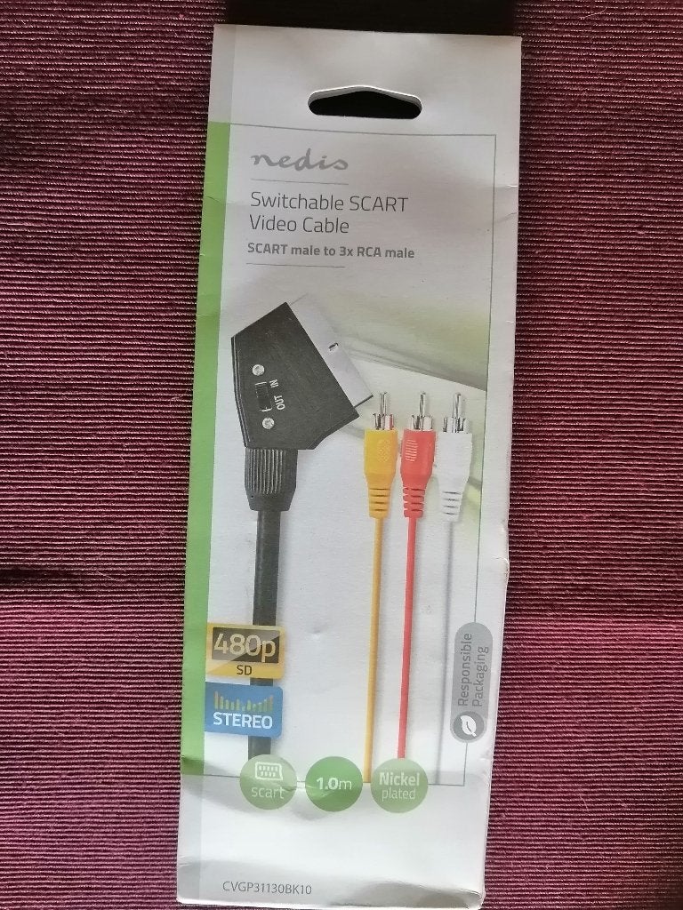 Câble Péritel (SCART) vers 3x RCA - Nedis - 1m - Neuf, Envoi, Neuf, Câble péritel