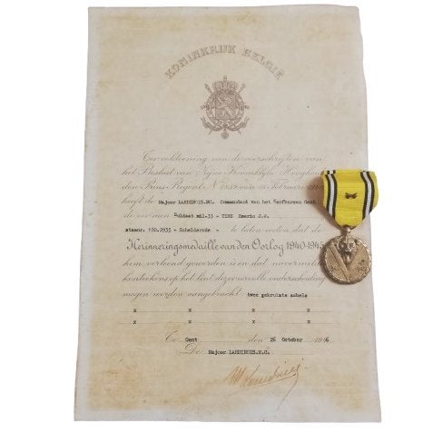 Médaille commémorative de la guerre 1940-45 avec certificat, Collections, Enlèvement ou Envoi, Armée de terre, Ruban, Médaille ou Ailes